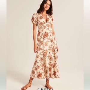 Puff Sleeve Slim Poplin Midi Dress - Abercrombie & Fitch